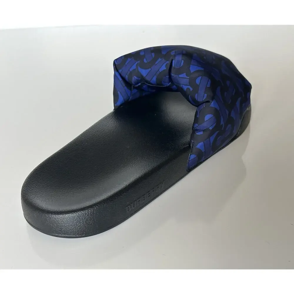 NIB $570 Burberry Furley Puff TB Men's Slides Blue Sandals 10 US (43) 8048585